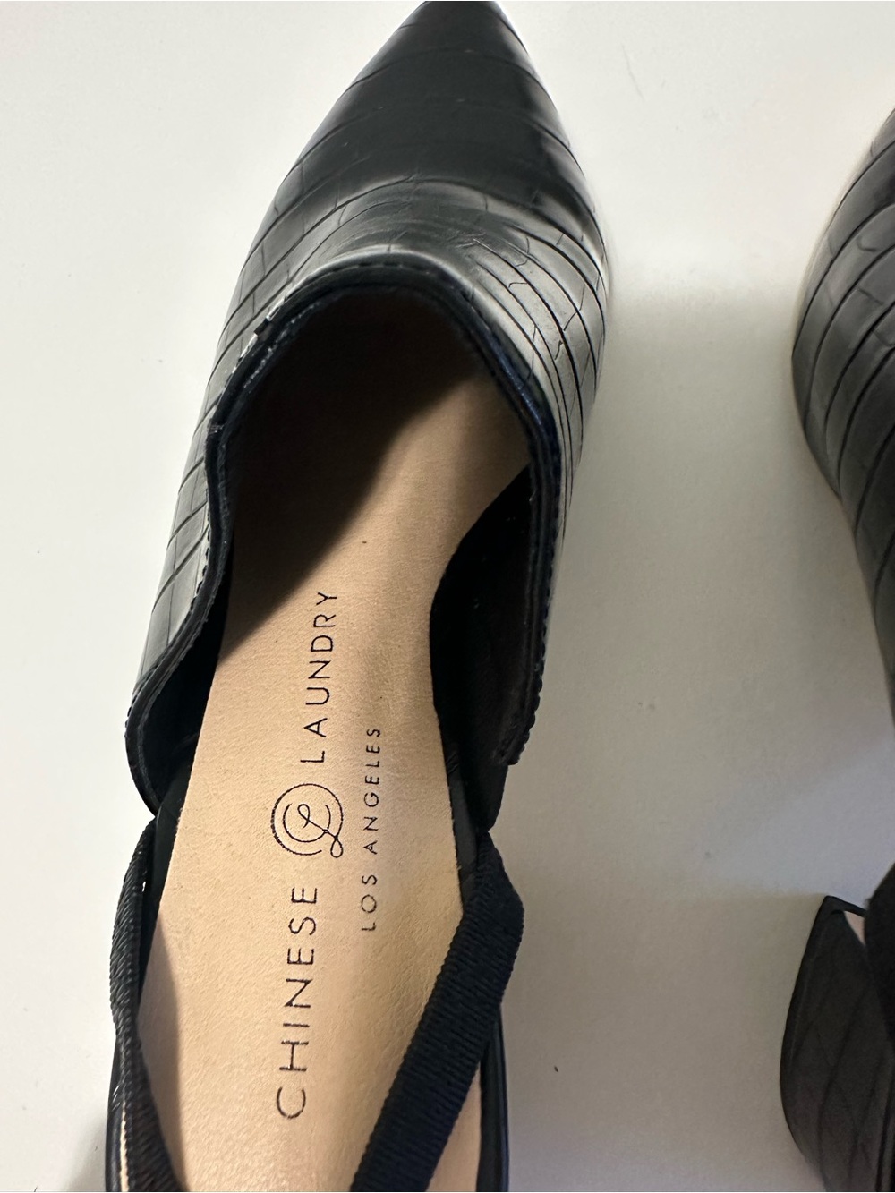 Chinese Laundry Black Croc Embossed Slingback Block Heel Mules | Pointed Toe - Picture 7 of 16